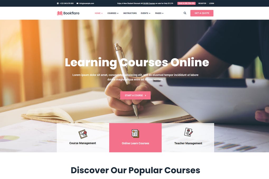 Free Bookflare Modern Education & Online Learning Elementor Template Kit Download