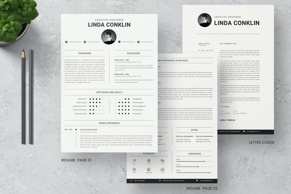 Minimalist CV Resume Template & Letter Cover Vol.03