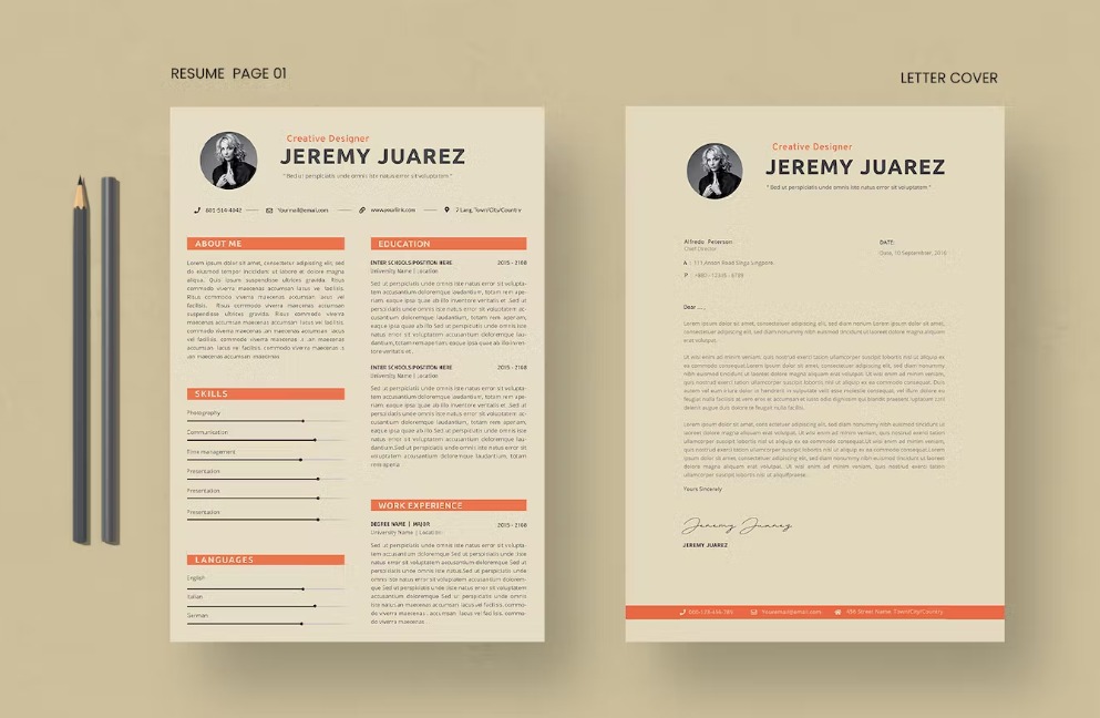Vintage CV Resume & Letter Cover Template