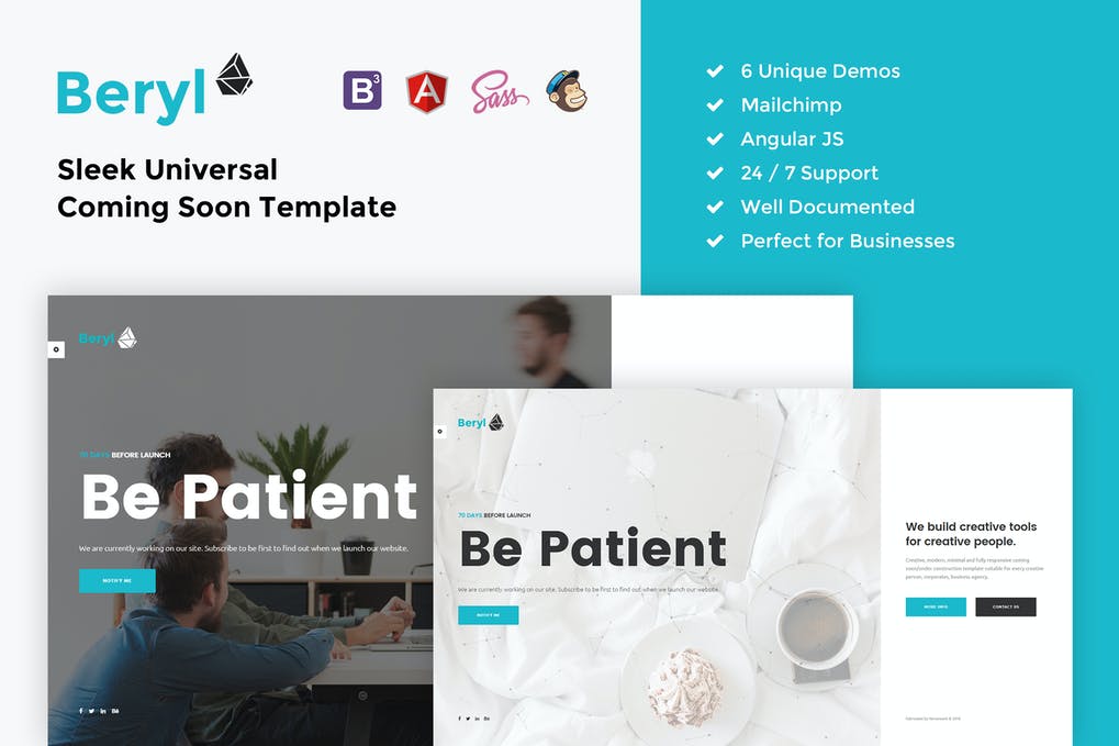 Free Beryl Responsive HTML5 Coming Soon Template Download