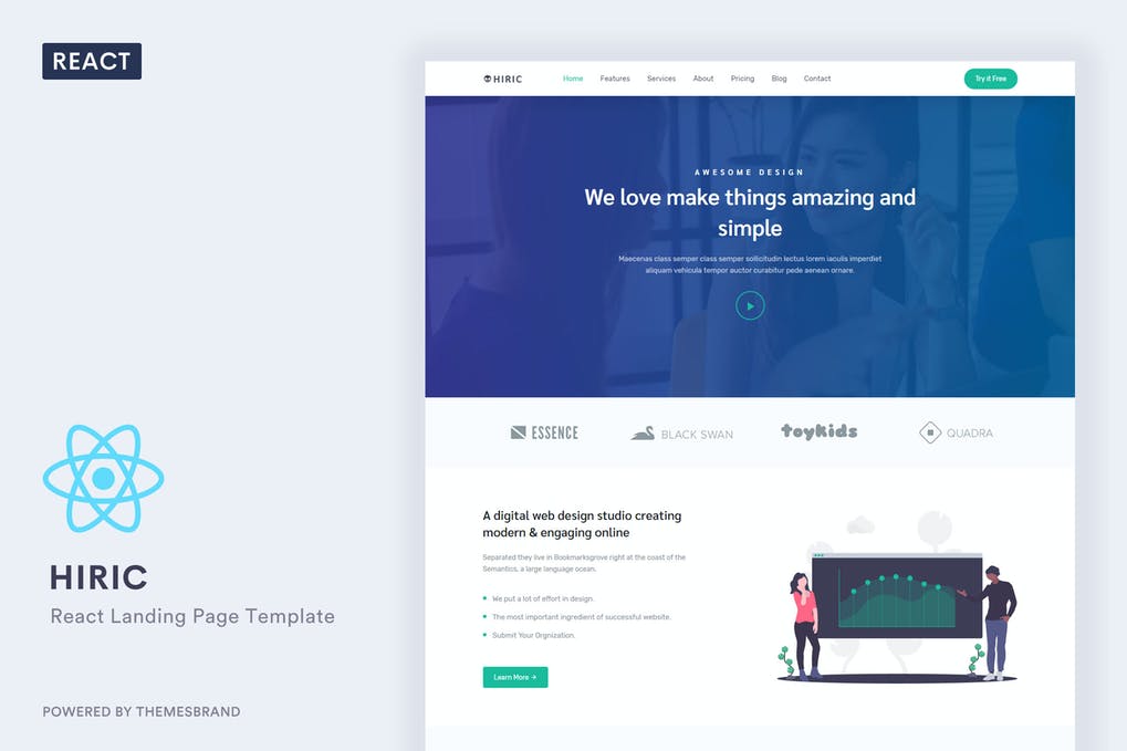 Free Hiric React Landing Page Template Download
