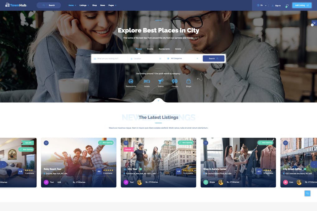 Free TownHub Directory Listing WordPress Theme Download