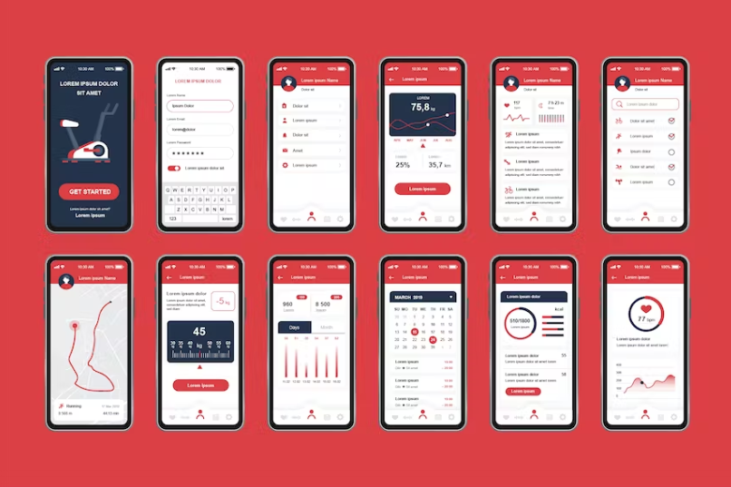 Free GUI Layout Fitness Unique Mobile App UI Kit Template Download