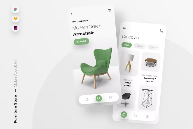 Free Furniture Shop Mobile App UI Kit Template Download