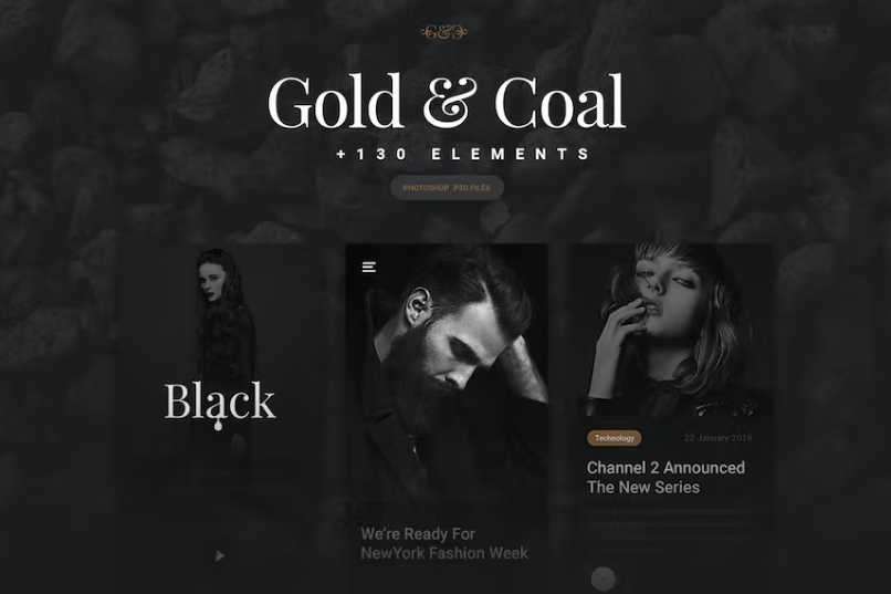 Free Gold & Coal UI Kit for Mobile Download