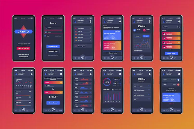 Free GUI Layout Blockchain Unique Mobile App UI Kit Template Download