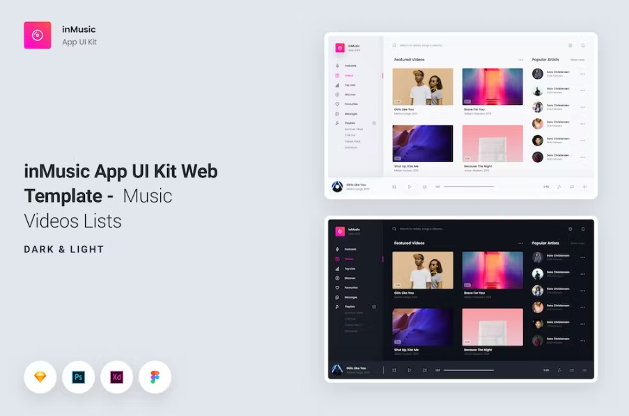 Free inMusic App UI Kit Web Template