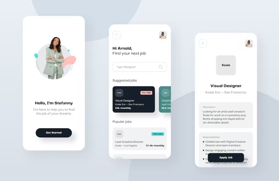 Free Job Board Mobile App UI Kit Template Download