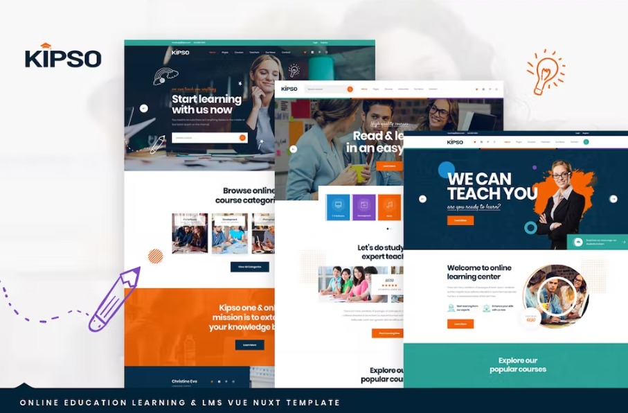  Free Kipso LMS Vue Nuxt Online Education Learning Template Download