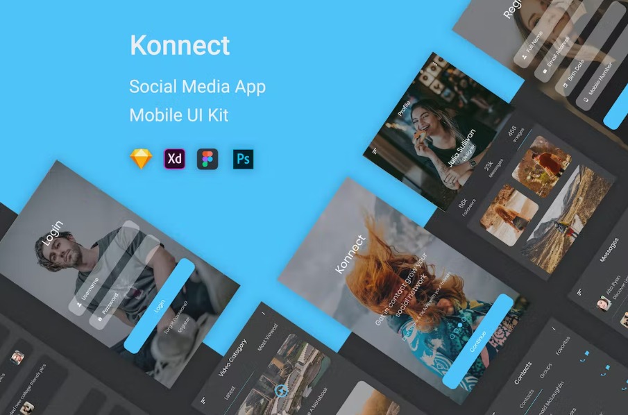 Free Konnect Social Media Mobile App UI Kit Template Download