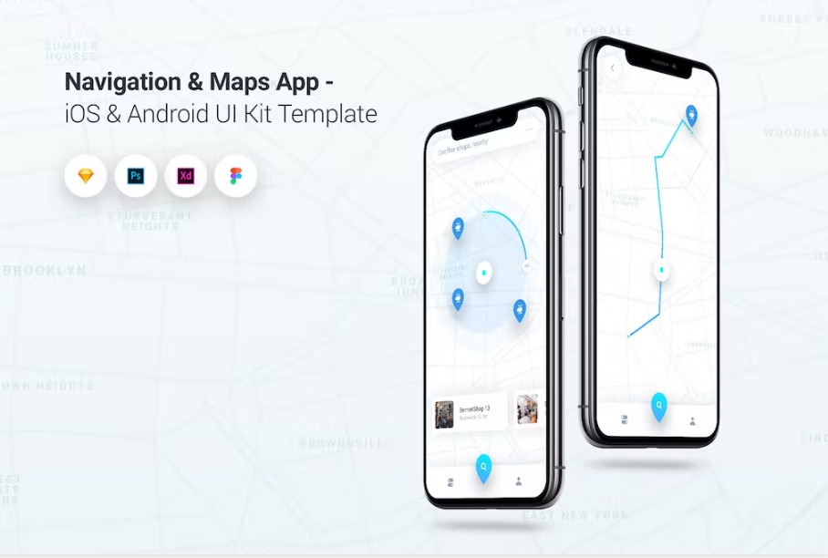 Free Navigation & Map App iOS & Android UI Kit Template UI Kit Template Download