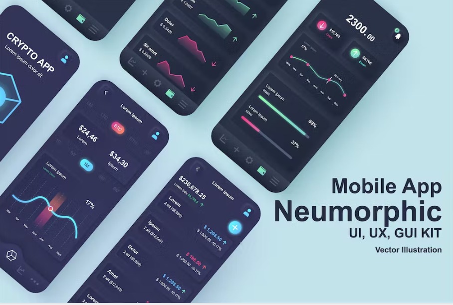 Free Neumorphic Cryptocurrency Mining Mobile App UI Kit Template Download