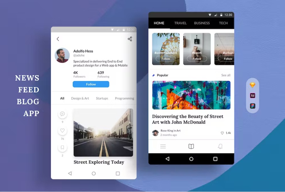 Free News Feed Blog App UI Kit Template Download