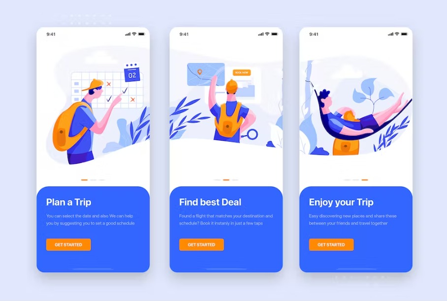 Free On boarding for Travel Mobile App UI Kit Template Download