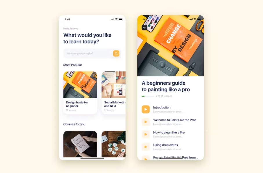 Free Online Course Mobile App UI Kit Template Download