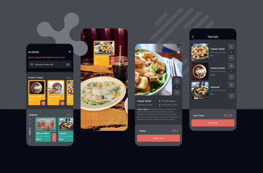 Free Order Food Dark Mode Mobile UI Template Download