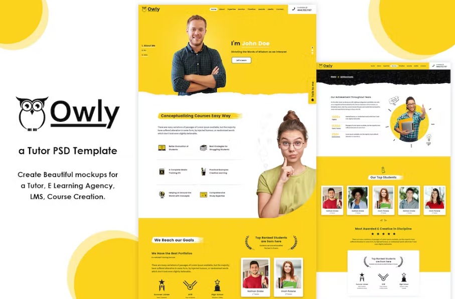 Free Owly Tutor Education PSD Template Download