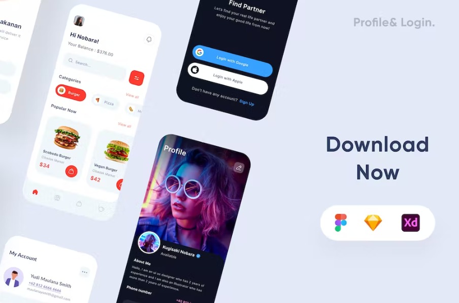 Free Profile & Login Screen Mobile App Template Download