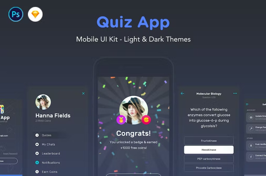 Free Quiz App UI KIT Template Download
