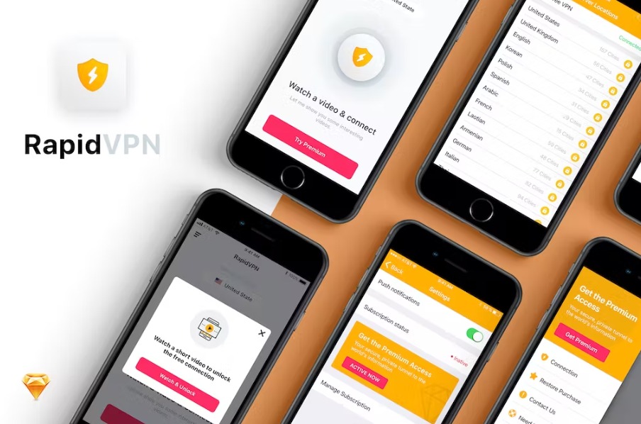 Free Rapid VPN mobile app UI Kit Template Download