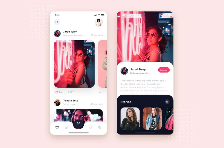 Free Social Feeds Mobile App UI Kit Template Download