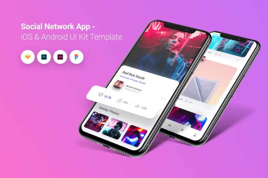 Free Social Network App iOS & Android UI Kit Template Download