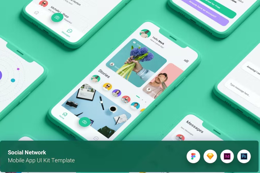 Free Social Network Mobile App UI Kit Template Download