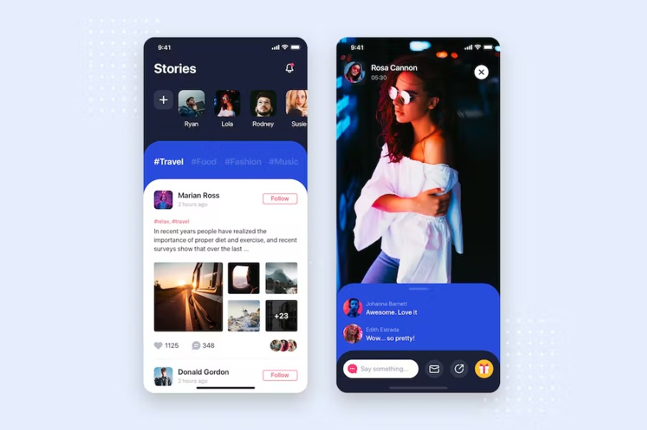 Free Social Stories Mobile App UI Kit Template Download