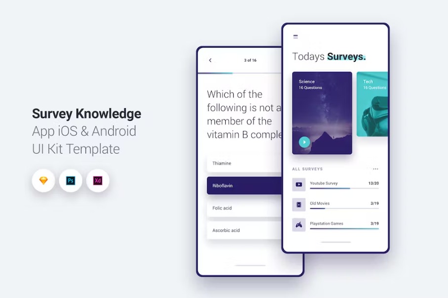 Free Survey App iOS & Android UI Kit Template Download
