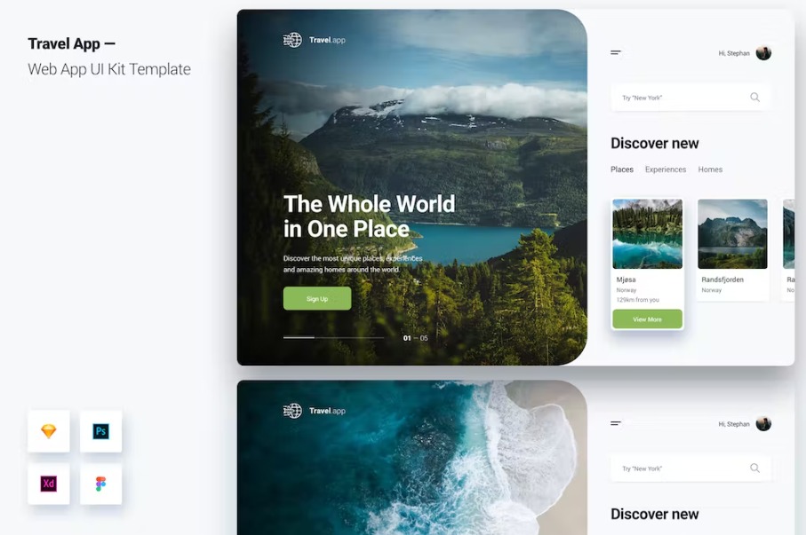 Free Travel App Web App UI Kit Template Download