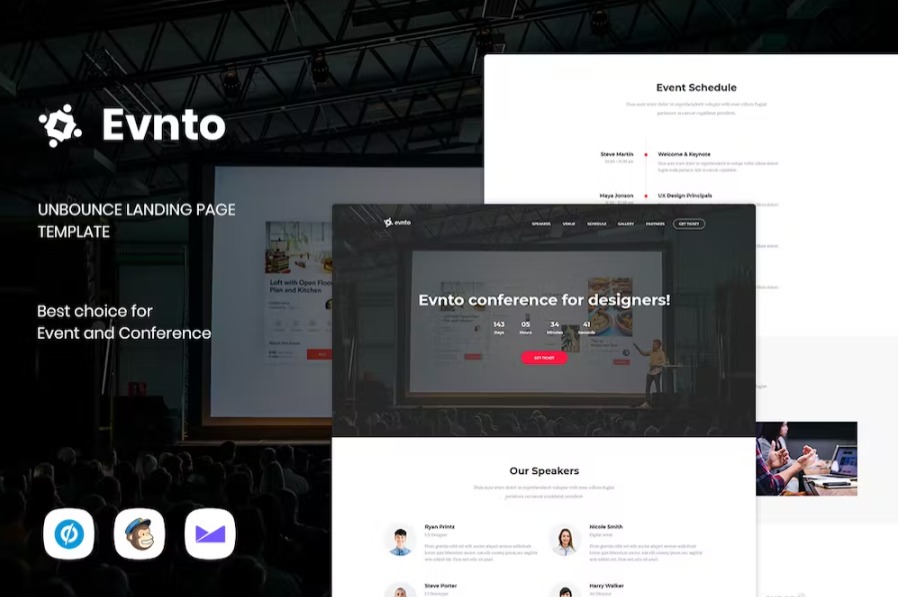 Free Evnto Event & Conference Unbounce Landing Page Template Download