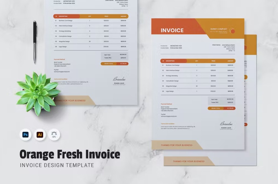 Free Orange Fresh Invoice Template Download