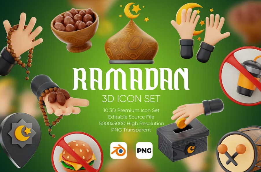 Free Ramadan 3D Icon Set Template Download