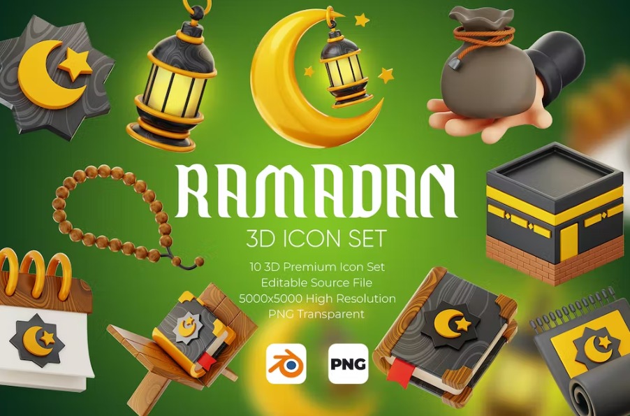 Free Ramadan 3D Icon Set Template Download
