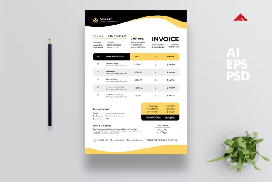 Free Yellow Invoice Template Download