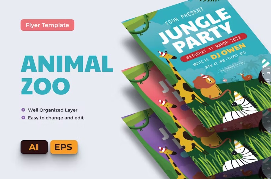 Free Animal Safari Zoo Flyer Ai & EPS Template Download