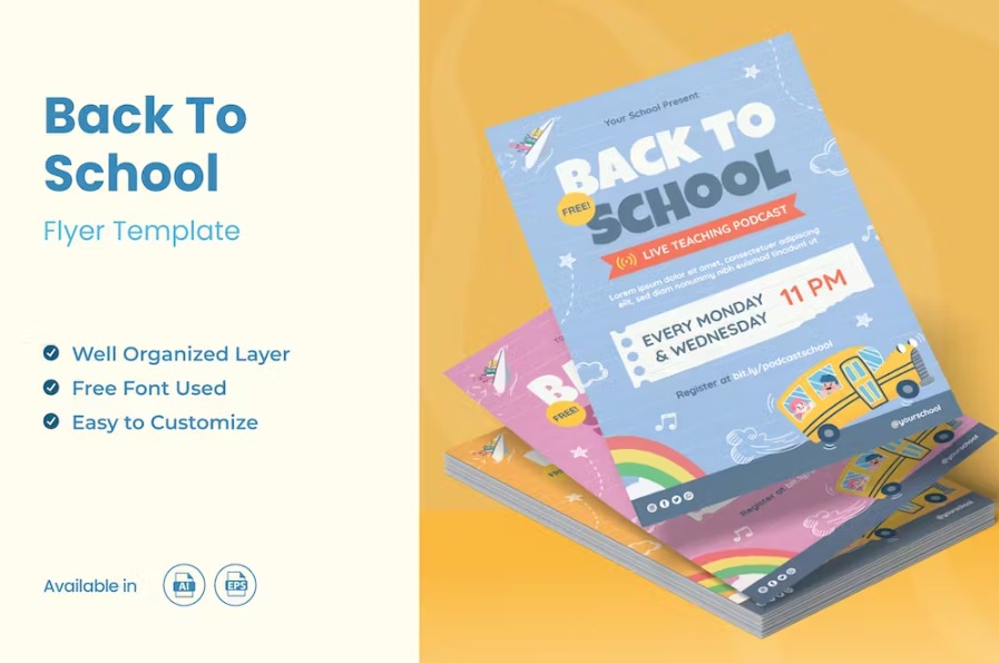 Free Back To School Podcast Flyer Ai & EPS Template Download