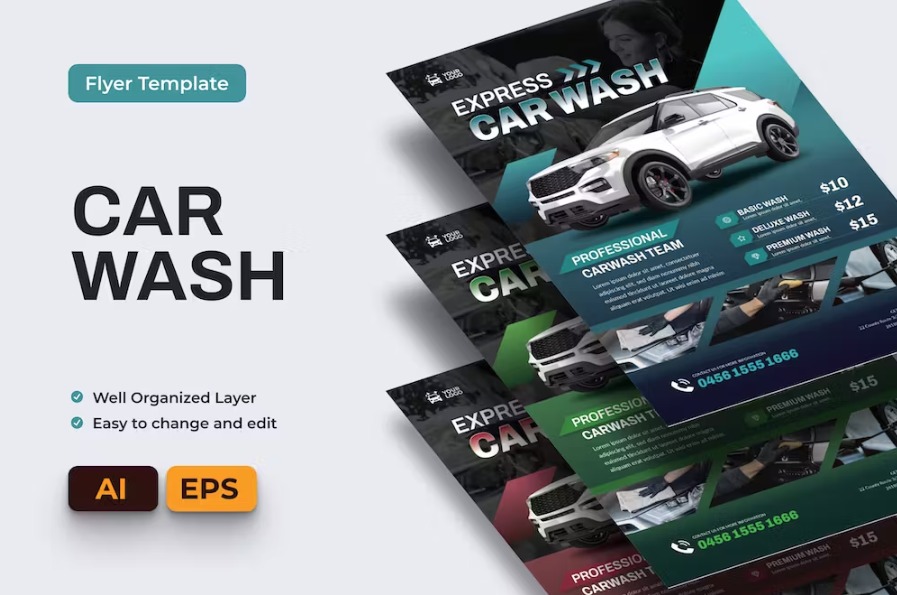 Free Express Car Wash Flyer Ai & EPS Template Download