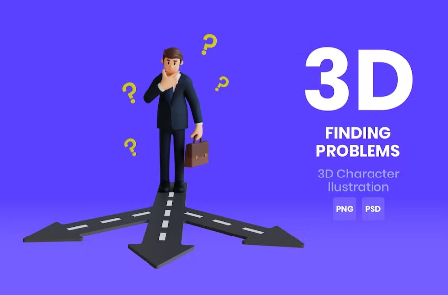 Free Finding Problems 3D Character Illustration Template Download
