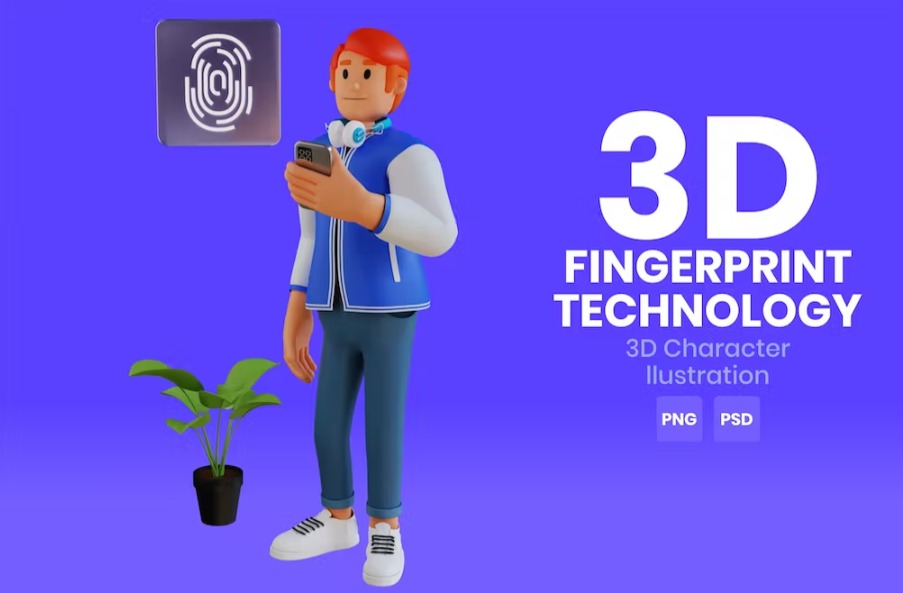 Free Fingerprint Technology 3D Character Illustration Template Download
