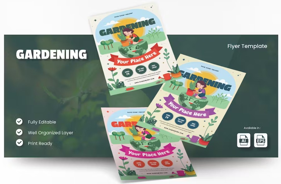 Free Gardening Day Flyer Ai & EPS Template Download