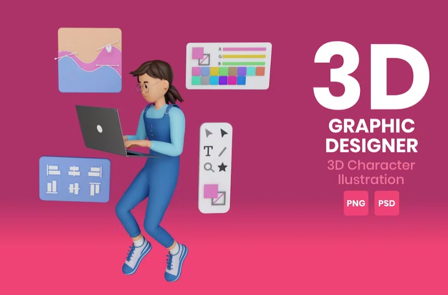 Free Graphic Designer 3D Character Illustration Template Vol.02