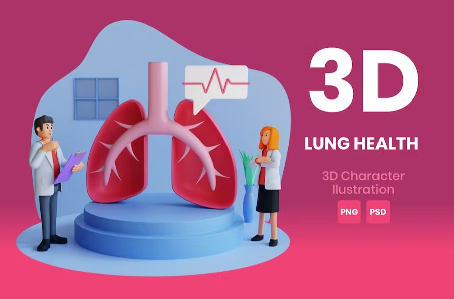 Free Lung Health 3D Character Illustration Template Download