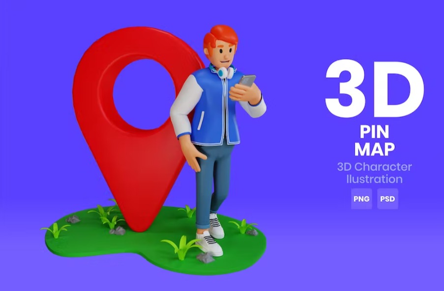 Free Pin Map 3D Character Template Download