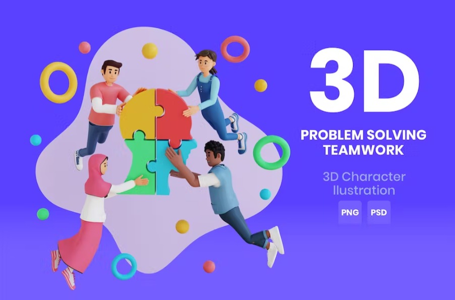 Free Problem Solving Teamwork 3D Character Template Download