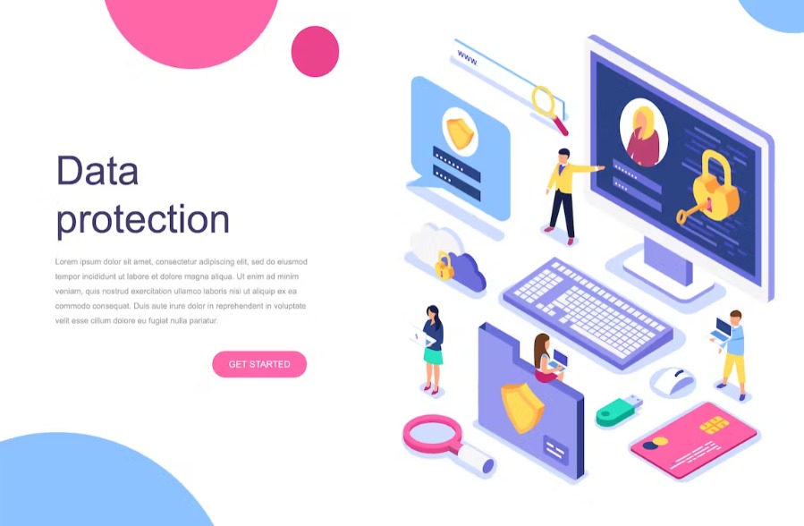 Free Data Protection Isometric Landing Page Download