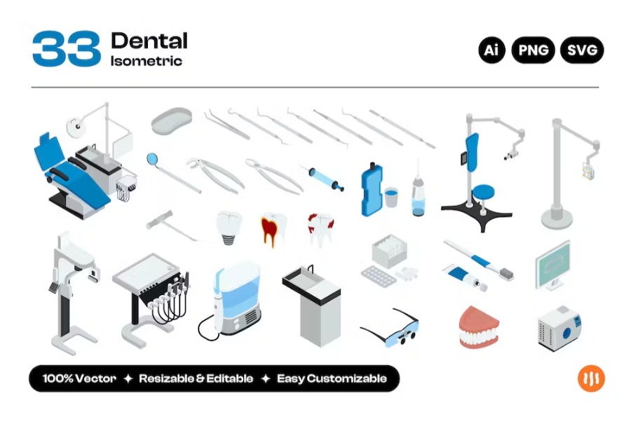 Free Dentist Equipment Isometric Landing Page Download