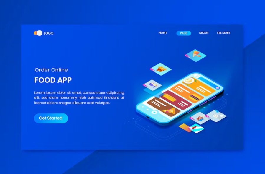 Free Food Apps Isometric Landing Page Download