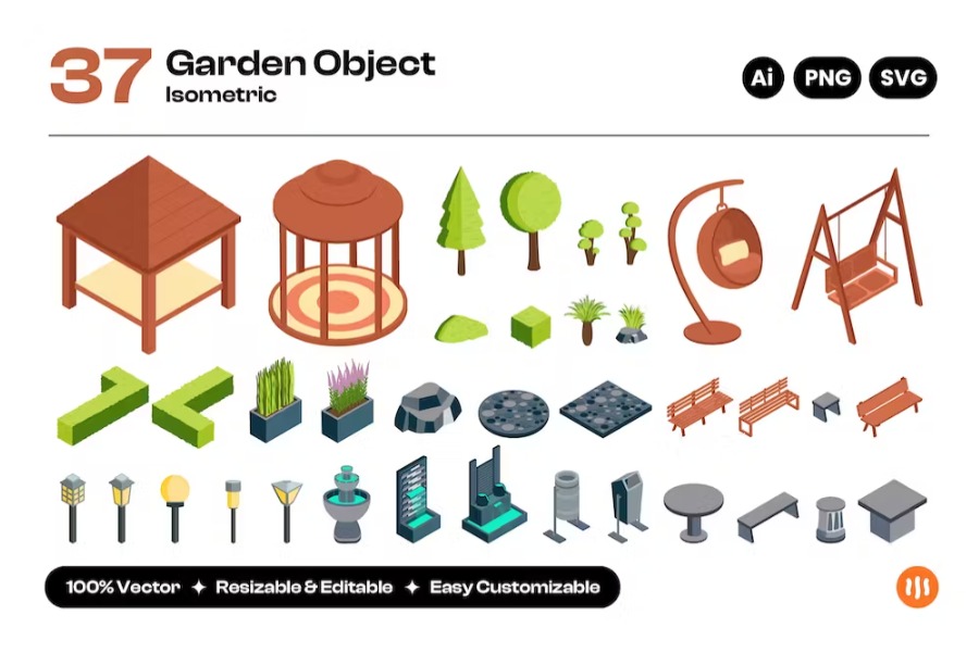 Free Garden Object Isometric Landing Page Download