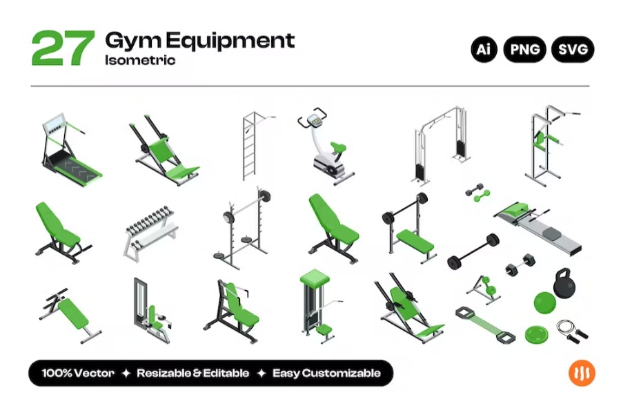 Free Gym Equipment Isometric Landing Page Download